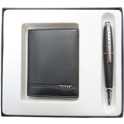 Набор Cross: чехол для кредитных и визитных карт и ручка, кожа, металл, в подарочной коробке