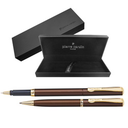 Набор Pierre Cardin: ручка шариковая и роллер, латунь, лак, отделка - позолота, в подарочной коробке