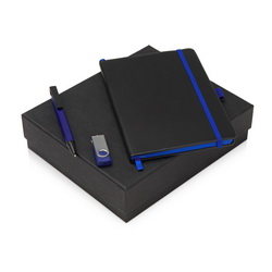 Подарочный набор: блокнот А5 на резинке, флеш-карта USB с покрытием софт-тач, 8Гб и ручка-подставка, металл, пластик, полиуретан