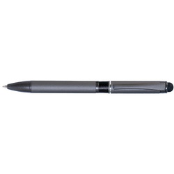 Ручка шариковая "Contrast grey" со стилусом, металл матовый, отделка гравировка. При гравировке вскрывается цветная подложка (в цвет отделки)