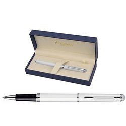 Ручка-роллер Waterman «Hemisphere White CТ F», корпус и колпачок - нерж. сталь, детали дизайна - палладиевое покрытие
