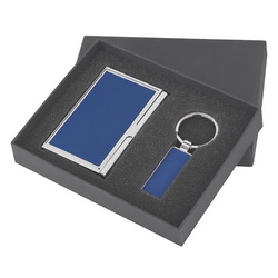 Набор: визитница и брелок с покрытием soft touch в коробке с ложементом, металл