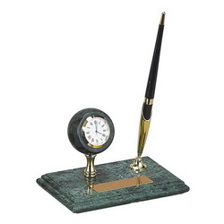 Настольный набор с часами и ручкой на мраморной подставке, мрамор, металл