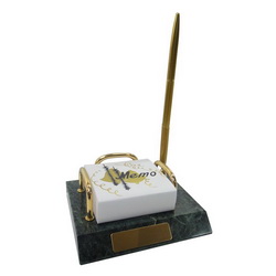 Настольный набор с держателем для отрывного блока и ручкой на мраморной подставке, мрамор, металл