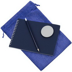 Набор: блокнот с ручкой и ластиком в тканевом мешочке, бумага; дерево; резина;, полиэстер