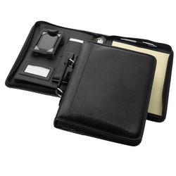Папка-портфель на молнии с блокнотом , местом под ручку, карманом для мобильного телефона, карманом для визитных карточек, кожзам