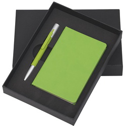 Подарочный набор: блокнот формата А6 и шариковая ручка с покрытием soft touch в коробке с ложементом, искусственная кожа