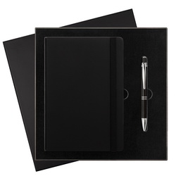 Подарочный набор: недатированный ежедневник с жесткой обложкой на резинке, А5, искусственная кожа, шариковая ручка, алюминий