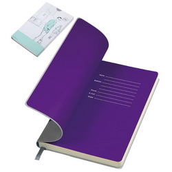 Бизнес-блокнот недатированный, тонированный блок в линейку, серая обложка Velvet, фиолетовый форзац, 256 страниц, в индивидуальной картонной упаковке