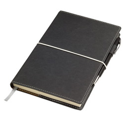 Бизнес-блокнот недатированный, тонированный блок в линейку, съемная обложка, держатель для ручки, поперечная белая резинка, 256 страниц, в индивидуальной картонной упаковке