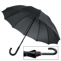 Зонт-трость с красной отделкой и ручкой обтянутой натуральной кожей, эпонж