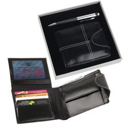Набор: портмоне с отделением для документов и мелочи , шариковая ручка-флэш-карта, 4 Gb, кожа, металл