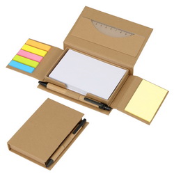 Канцелярский набор для записей в футляре из переработанного картона: линейка, стикеры, бумага для записей, ручка, картон, бумага, дерево