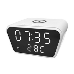 Настольные часы 5 в1 с беспроводной зарядкой 10W, время, дата, температура, будильник, беспроводная зарядка, пластик