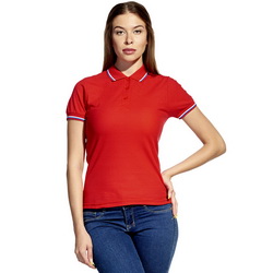Рубашка-поло женская с отделкой "триколор", размеры XS-XXL, 185 г/м2, 80% хлопок, 20% полиэстр