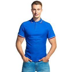 Рубашка-поло мужская с отделкой "триколор", размеры XS-XXL, 185 г/м2, 80% хлопок, 20% полиэстр