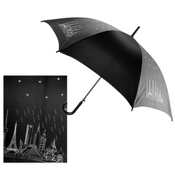Зонт-трость полуавтомат с изображением мировых достопримечательностей, украшен стразами, полиэстр