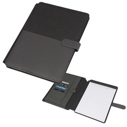 Папка для документов формата А4 с комбинированной обложкой из текстиля и искусственной кожи, с блокнотом в линейку, имеет карман на застёжке для планшета, полиэстр, ПВХ