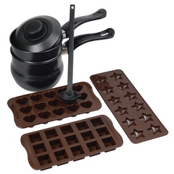 Набор для приготовления фигурного шоколада: 2 ковшика, 3 силиконовых формочки и разливательная ложка, сталь, силикон, пластик