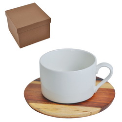 Чайная пара: чашка, 210 мл, фарфор, и деревянная подставка, в подарочной коробке