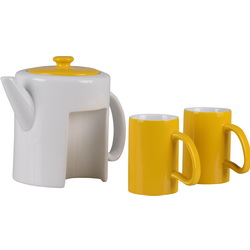Чайный набор "Bicolour" на 2 персоны : чайник, 1000 мл и 2 кружки по 200 мл, керамика, белый-желтый