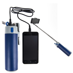 Гаджет 3-в-1: bluetooth колонка, зарядное устройство (2000mAh) и монопод для селфи, наличие слота для SD-карты, пластик, силикон, металл