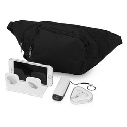 Подарочный набор: наушники, зарядное устройство, 2000mAh и 3D очки в комплекте с сумкой на пояс, полиэстр, пластик