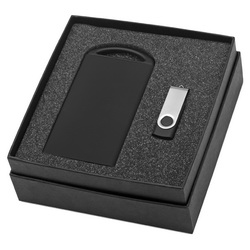 Подарочный набор: зарядное устройство с покрытием софт-тач под зеркальную гравировку, 4000mAh, металл и флеш-карта, 8Гб с покрытием софт-тач, пластик, металл