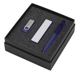 Подарочный набор: портативное зарядное устройство, 2200mAh, пластик, флеш-карта, 8Гб с покрытием софт-тач, пластик, металл и ручка с покрытием софт-тач, пластик