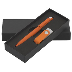 Подарочный набор: флеш-карта, 8Гб и шариковая ручка с покрытием софт-тач в коробке с ложементом, металл с покрытием софт-тач
