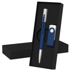 Подарочный набор: флеш-карта, 8Гб и шариковая ручка с покрытием софт-тач в коробке с ложементом, металл, пластик с покрытием софт-тач