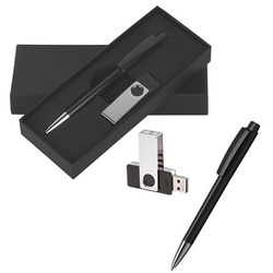 Подарочный набор: флеш-карта, 8Гб и шариковая ручка в коробке с ложементом, металл, пластик