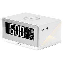 Часы с беспроводным зарядным устройством и с функцией отложенного будильника, сенсорное управление, измерение температуры внутри помещения, теплая фоновая подсветка, пластик