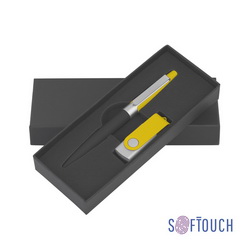 Набор ручка + флеш-карта 8 Гб в подарочной коробке, металл с покрытием софт-тач, цвет черный с желтым