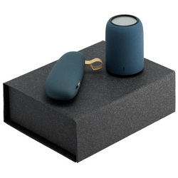 Подарочный набор: беспроводная Bluetooth колонка и аккумулятор 2600 мАч с покрытием имитирующим камень, пластик, металл