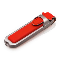 Флэш-карта USB, 4 GB, с клипом, кожа, красный