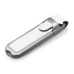 Флэш-карта USB, 8 GB, с клипом, кожа, металл, белый