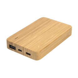Универсальное зарядное устройство с экокорпусом из бамбука, 5000mAh, вход Type C, вход Micro USB (провод в комплекте), бамбук