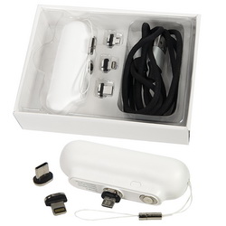 Универсальный набор для зарядки мобильного телефона в подарочной коробке: пауэрбанк, 3000mAh, с магнитным разъемом, провод с магнитным разъемом, магнитные адаптеры Micro USB / Lighting / Type C, пластик