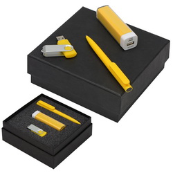 Подарочный набор с зарядным устройством, 2200mAh, флеш-картой USB 2.0 , 8ГБ, с покрытием софт-тач и шариковой ручкой, пластик, металл