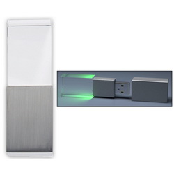 Флэш-карта 4Gb, стекло, серебристый металл, с зеленой подсветкой и лазерной гравировкой 3D