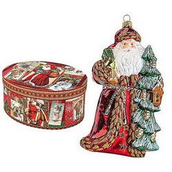 Украшение коллекционное "Дед Мороз и елка", стекло, в подарочной коробке