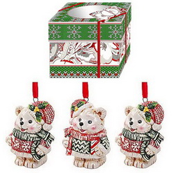 Набор новогодних украшений "Северные мишки" (3 шт.), в подарочной коробке, керамика