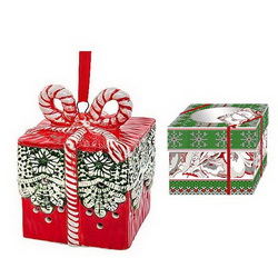 Новогоднее украшение "Чудесный презент", в подарочной коробке, керамика, зеленый орнамент