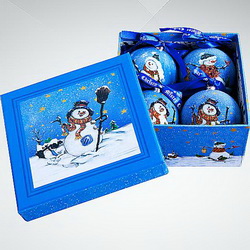 Набор из 4-x новогодних шаров "Снеговик" d7,5 см, в подарочной коробке