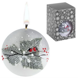 Свеча ручной работы "Снегири", в форме шара, парафин, в подарочной коробке