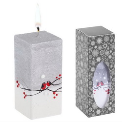 Свеча ручной работы "Снегири", в форме параллелепипеда, парафин, в подарочной коробке