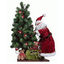 Новогоднее украшение для интерьера "Дед Мороз и елка" (на елке мерцающая гирлянда), комбинированные материалы