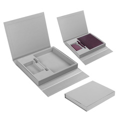 Коробка с флокированным ложементом и 2-мя створками на магните для ежедневника А5, аккумулятора и ручки, переплетный картон