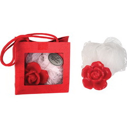 Подарочный набор для ванны "Rose": мыло с ароматом розы, 30 г, мочалка-спонж. В сумочке с прозрачным окошком